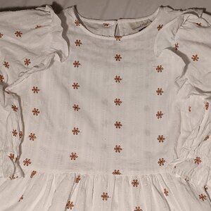 COTTAGECORE CREAM RUFFLED TOP, EMPIRE WAIST, EMBOIDERY, SMALL, 100 % COTTON